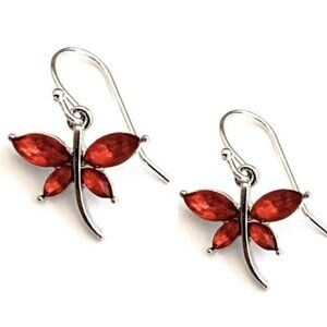 Dragonfly Earrings Red Sterling Silver Hypoallergenic Wires Womens Girls